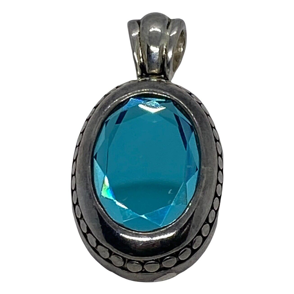 Fashion 2" Silver Metal Pendant Faceted Aquamarine Glass Stone Loop Women Gift - Picture 2 of 12